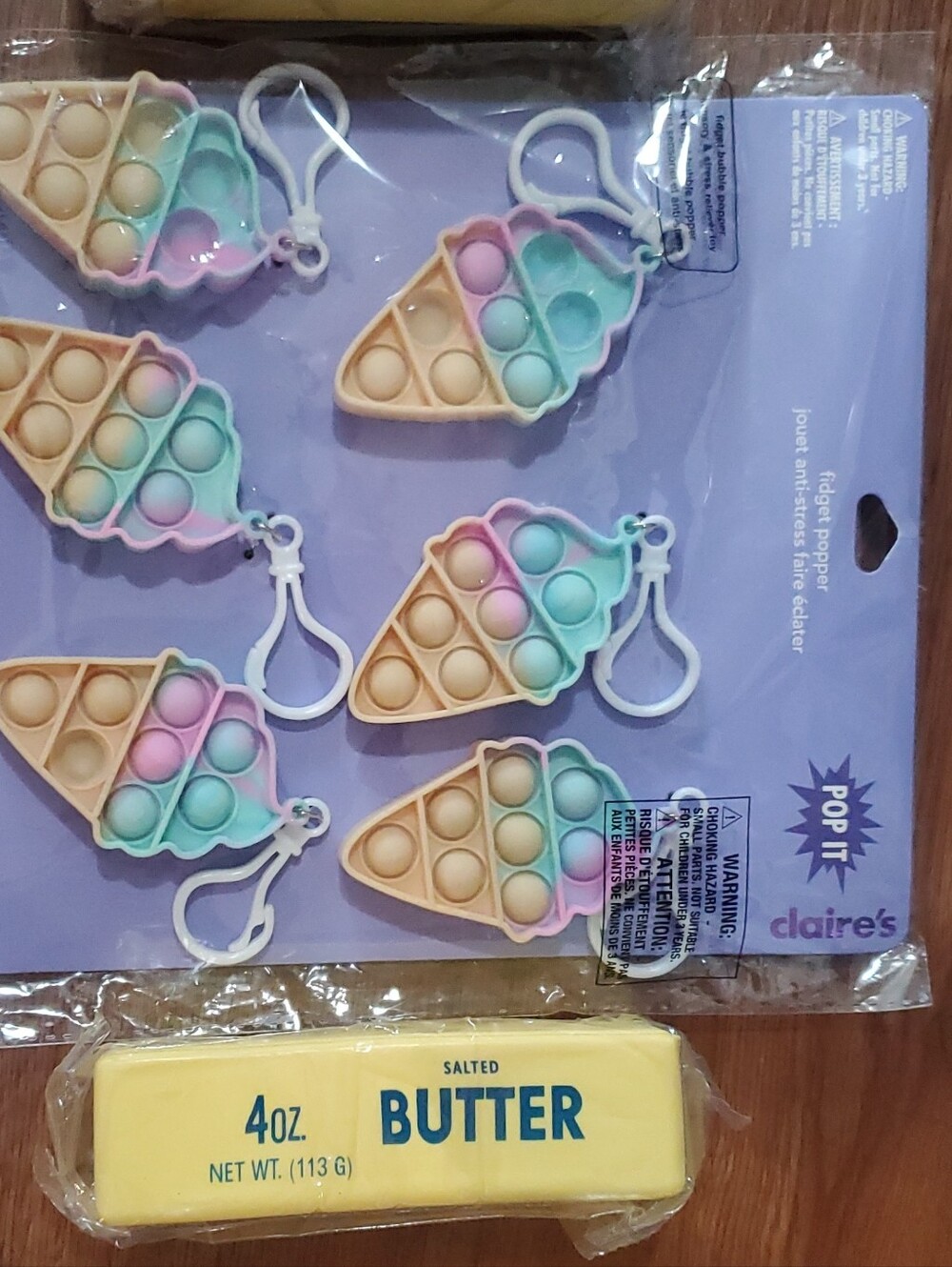 Claire's Pastel Ice Cream Cone Pop-It Keychains - Yellow, Pink, Blue, Green